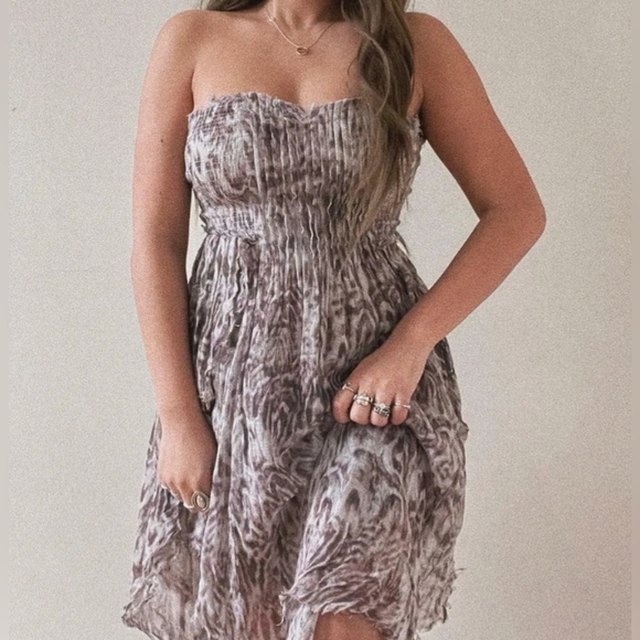 Free People Dresses & Skirts - Free People Gauzy Tie Dye Grey Purple Dress Waterfall Mermaid Boho Hippie size S